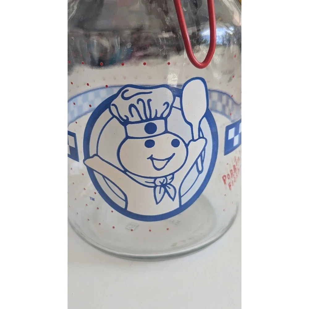 Vintage Pillsbury Doughboy Glass Canister Red Bail Poppin Fresh Polka Dot Jar